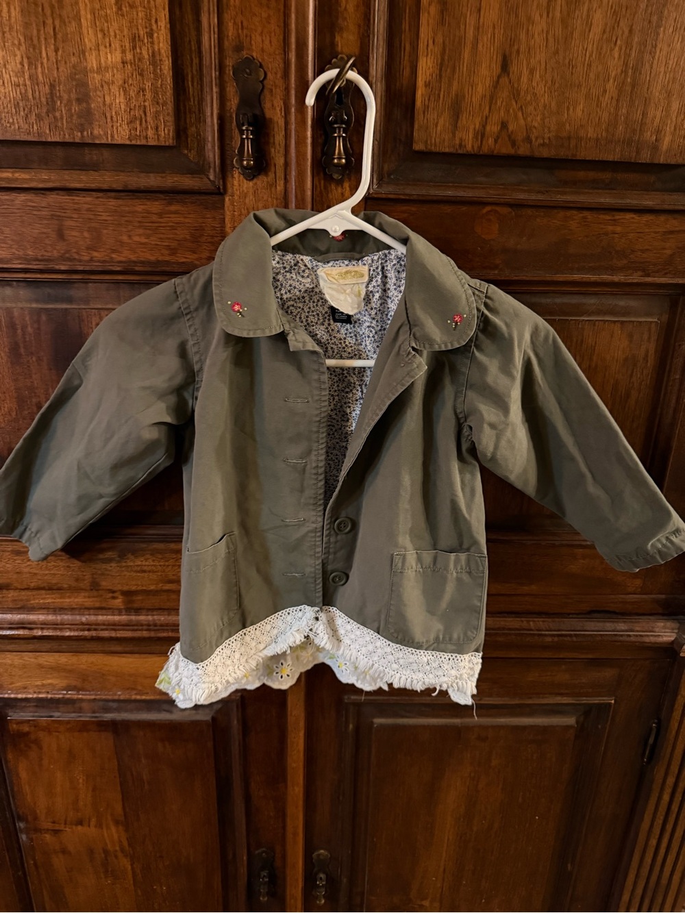 Gap Toddler  Girls Olive Green Floral Embroidered Utility Field Jacket Size 4